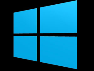 Blue Windows 10 logo in black background   